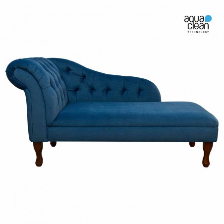 LUXE 56" Medium Buttoned Chaise Longue in an AquaVelvet Ocean Velvet Fabric