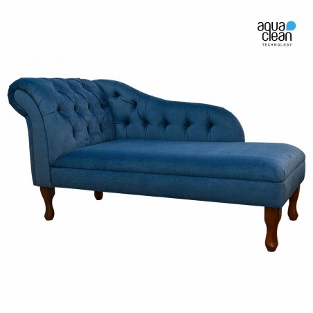 LUXE 56" Medium Buttoned Chaise Longue in an AquaVelvet Ocean Velvet Fabric