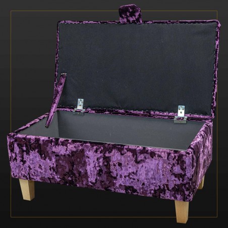 LUXE Storage Footstool, Ottoman, Pouffe in a Lustro Metallic Amethyst Fabric