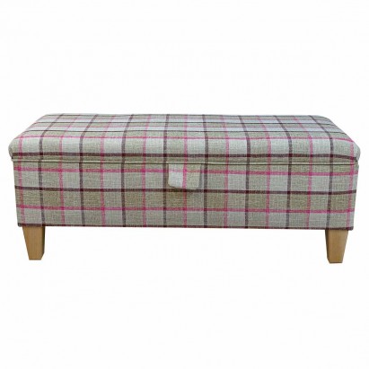 Storage Bench Stool in a Beaumont Check Camel Fabric