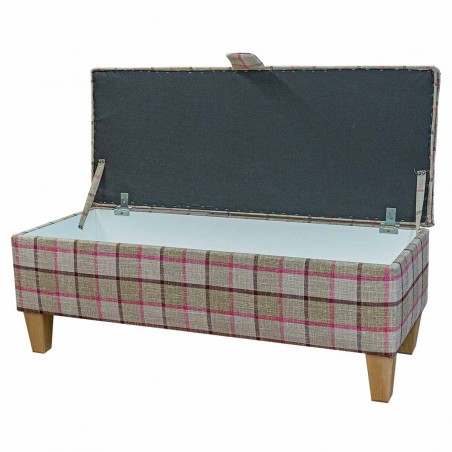 Storage Bench Stool in a Beaumont Check Camel Fabric