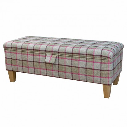 Storage Bench Stool in a Beaumont Check Camel Fabric