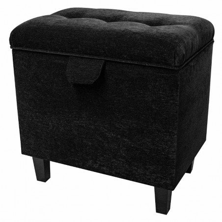 Buttoned Tall Storage Footstool, Ottoman, Pouffe in a Pimlico Crush Noir Fabric