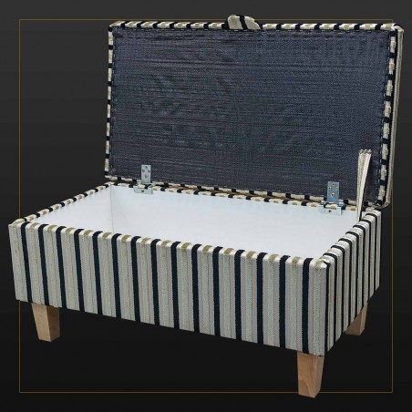 LUXE Storage Footstool, Ottoman, Pouffe in an Eleganza Candy Stripe Ebony & Gold Fabric