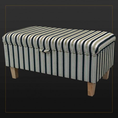 LUXE Storage Footstool, Ottoman, Pouffe in an Eleganza Candy Stripe Ebony & Gold Fabric