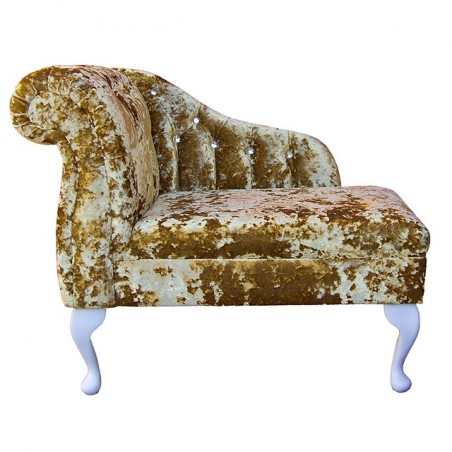 LUXE 36" Compact Diamante Buttoned Chaise Longue in a Lustro Metallic Gilded Chenille Fabric