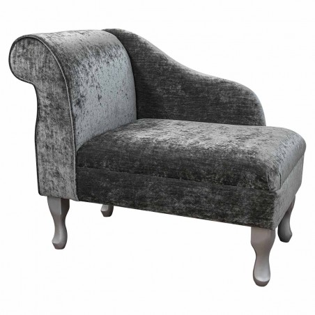 small chaise lounge in grey crushed velvet