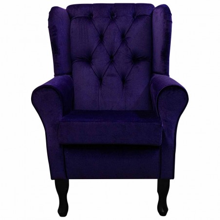 Standard Wingback Fireside Westoe Chair with Buttoning in a Malta Amethyst Deluxe Velvet Fabric