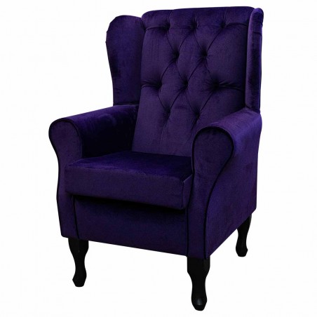 Standard Wingback Fireside Westoe Chair with Buttoning in a Malta Amethyst Deluxe Velvet Fabric