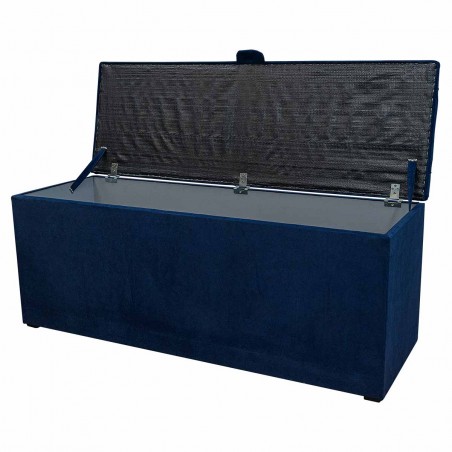 LUXE Buttoned Blanket Box Storage Ottoman in an AquaClean Dunbar Navy Fabric