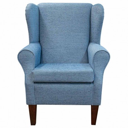 LUXE Medium Wingback Fireside Westoe Chair in an AquaClean Oban Denim Fabric