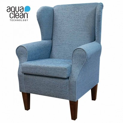 LUXE Medium Wingback Fireside Westoe Chair in an AquaClean Oban Denim Fabric