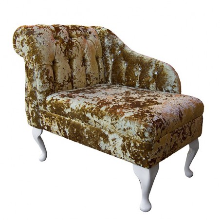 36" Compact Diamante Buttoned Chaise in a Lustro Metallic Gilded Chenille - LUS1306