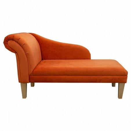 52" Medium Chaise Longue in a Monaco Pumpkin Supersoft Velvet Fabric