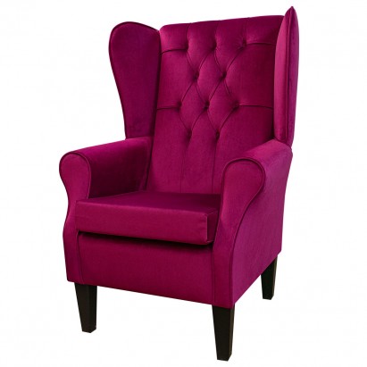 Large High Back Chair with Buttoning in a Monaco Boysenberry Supersoft Velvet Fabric