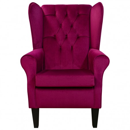 Large High Back Chair with Buttoning in a Monaco Boysenberry Supersoft Velvet Fabric