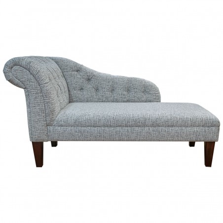 56" Medium Buttoned Chaise Longue in a Cromwell Weave Silver Fabric