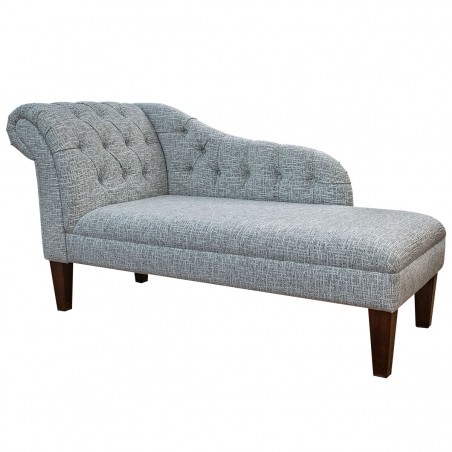 56" Medium Buttoned Chaise Longue in a Cromwell Weave Silver Fabric