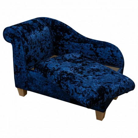 LUXE 41" Storage Chaise Longue in a Lustro Metallic Sapphire Fabric