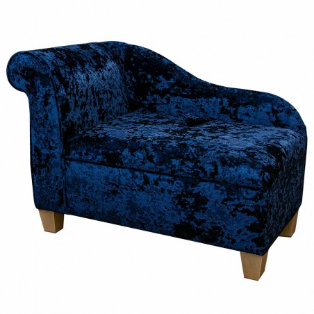 LUXE 41" Storage Chaise Longue in a Lustro Metallic Sapphire Fabric