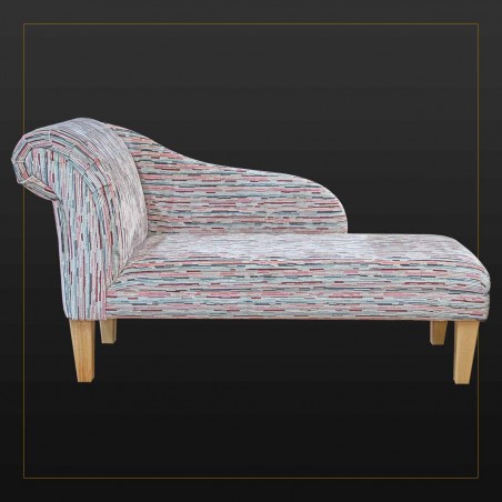 LUXE 52" Medium Chaise Longue in an Extravaganza Stripe Burst Rose Fabric