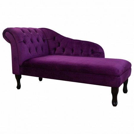 56" Medium Buttoned Chaise Longue in a Monaco Amethyst Supersoft Velvet Fabric