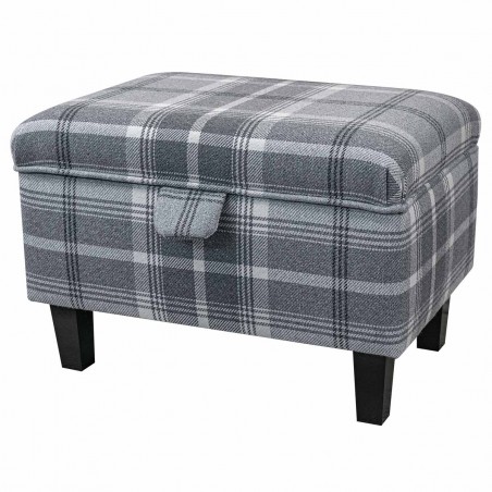 LUXE Storage Footstool, Ottoman, Pouffe in a Balmoral Dove Grey Tartan Fabric