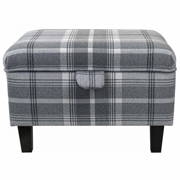 LUXE Storage Footstool, Ottoman, Pouffe in a Balmoral Dove Grey Tartan Fabric