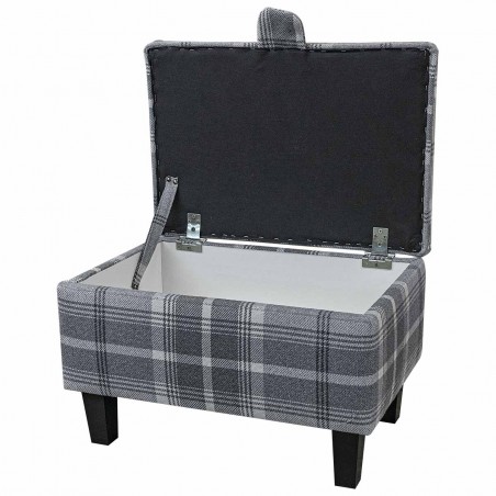 LUXE Storage Footstool, Ottoman, Pouffe in a Balmoral Dove Grey Tartan Fabric