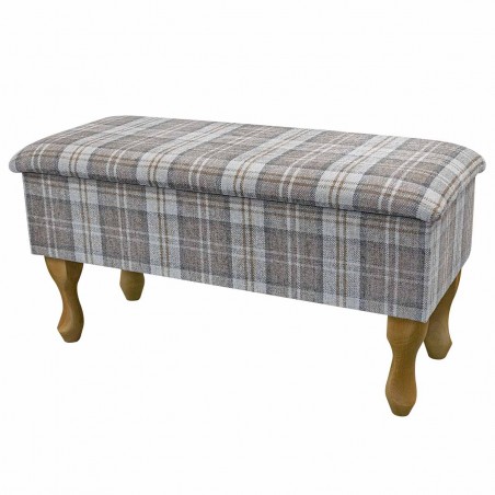 LUXE Medium Dressing Table Storage Stool in a Lana Latte Plaid Tartan Fabric