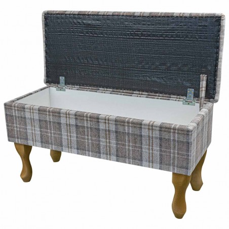 LUXE Medium Dressing Table Storage Stool in a Lana Latte Plaid Tartan Fabric