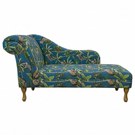 60" Large Chaise Longue in a Monkey Teal 100% Cotton Fabric