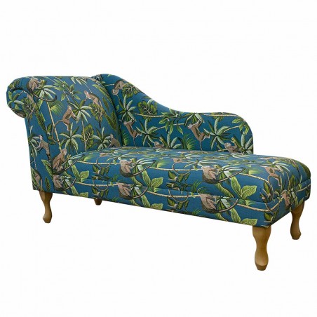 60" Large Chaise Longue in a Monkey Teal 100% Cotton Fabric