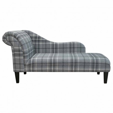 LUXE 66" Large Chaise Longue in a Balmoral Dove Grey Tartan Fabric