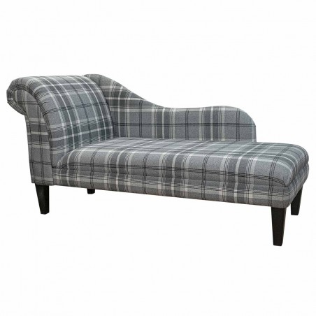 LUXE 66" Large Chaise Longue in a Balmoral Dove Grey Tartan Fabric