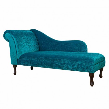 66" Large Chaise Longue in a Pastiche Crush Slub Teal Fabric