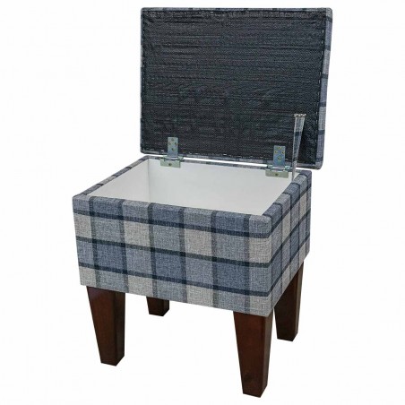 Buttoned Small Dressing Table Stool in a Beaumont Check Silver Fabric