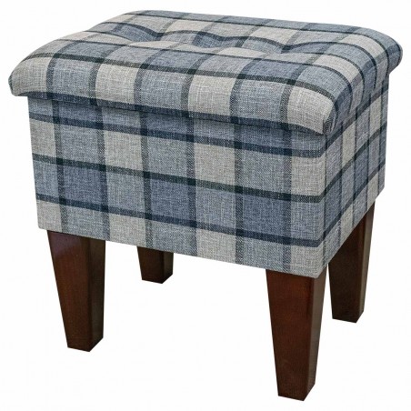 Buttoned Small Dressing Table Stool in a Beaumont Check Silver Fabric