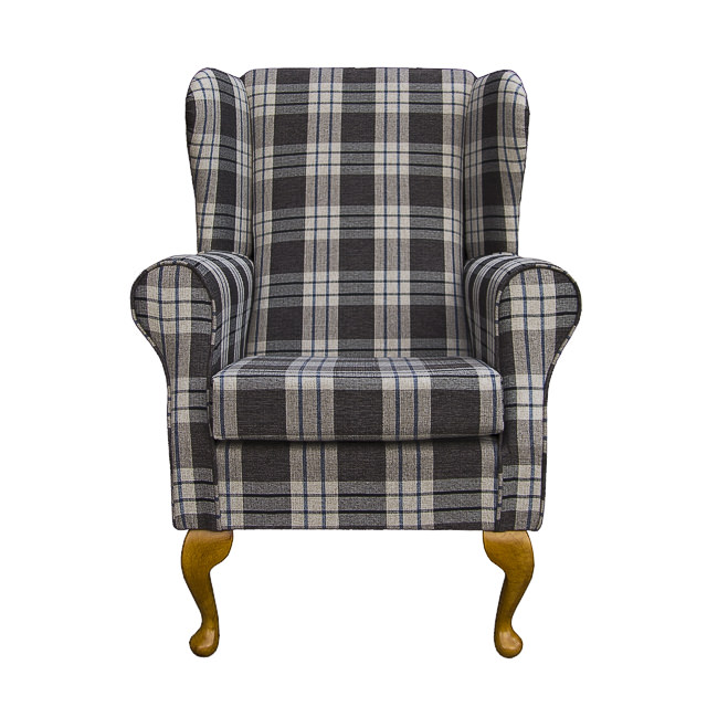 Fireside Wingback Chair in a Kintyre Charcoal Tartan Fabric - FREE UK ...